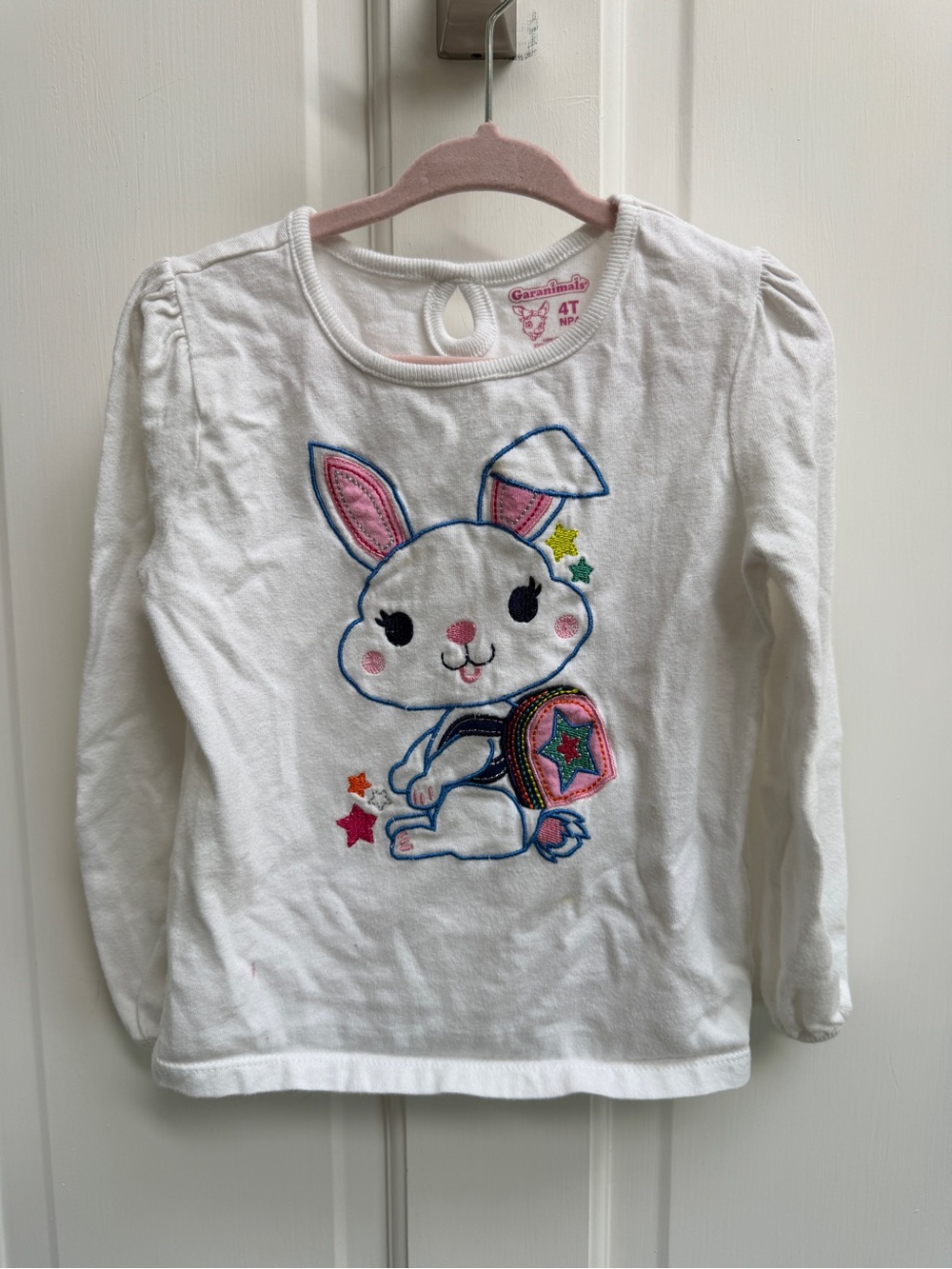 Garanimals 4T White Long-Sleeve Bunny School Long Sleeve Shirt Top Embroidery